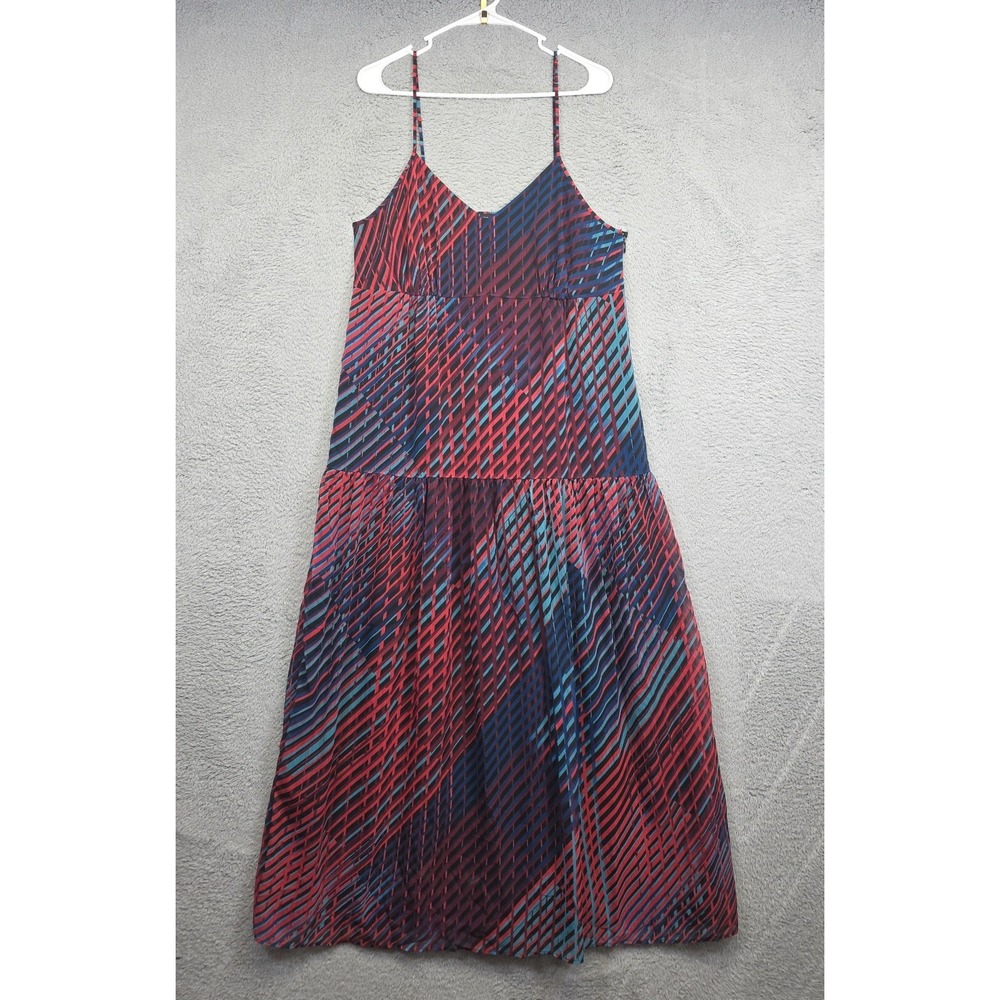 Paris Sunday Maxi Dress Womens XL Red Blue A Line Striped Tiered Vacation Summer